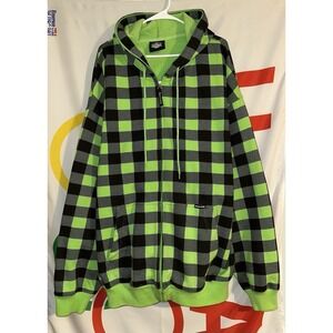 Vintage Y2K Soulland Full Zip Hoodie 4XL Green Checkered Plaid